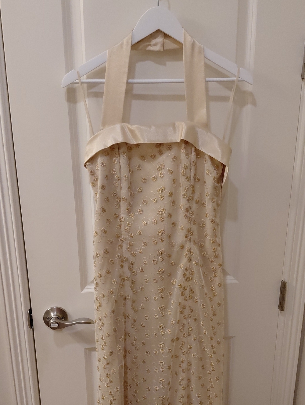 Hand Crafted Cream Maxi Dress with Gold Embellishment